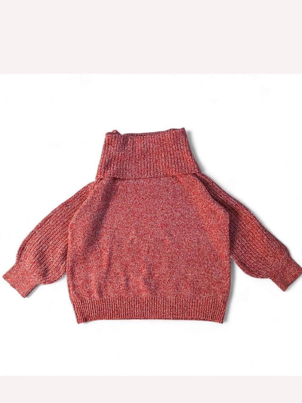 Nine West Heathered Red Cowl Neck Marled Knit Turtleneck Chunky Pullover Sweater
